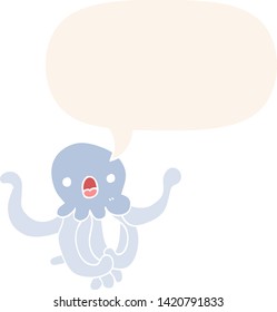 medusa de dibujos animados con burbuja de habla en estilo retro