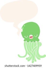 cartoon jellyfish with speech bubble in retro style