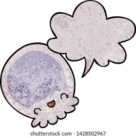 cartoon jellyfish with speech bubble in retro texture style