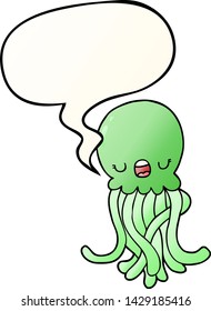 medusa de dibujos animados con burbuja de habla en un estilo de gradiente suave