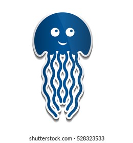 Cartoon jellyfish sticker vector illustration on white background.