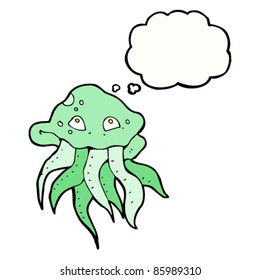 medusa de dibujos animados con burbuja de pensamientos