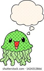 cartoon jellyfish with thought bubble in comic book style