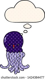 cartoon jellyfish with thought bubble in comic book style