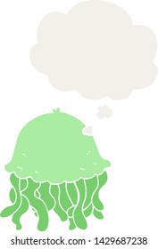 cartoon jellyfish with thought bubble in retro style