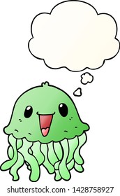cartoon jellyfish with thought bubble in smooth gradient style