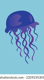 Cartoon jellyfish. Vector on blue background