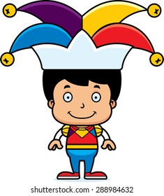 A cartoon jester boy smiling.