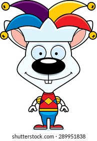 A cartoon jester bunny smiling.