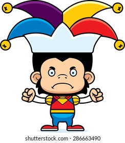 A cartoon jester chimpanzee looking angry.