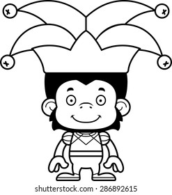 A cartoon jester chimpanzee smiling.