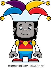 A cartoon jester gorilla smiling.