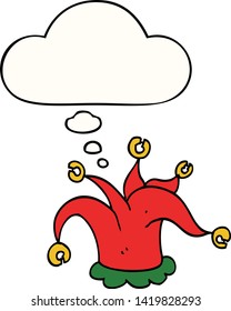 caricatura jester hat con burbuja de pensamiento
