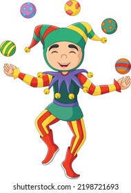 Cartoon Jester Juggling Colorful Balls