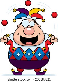 A Cartoon Jester Juggling And Smiling.