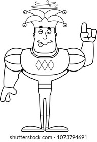 A cartoon jester looking drunk.