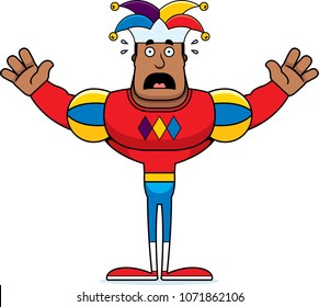 A cartoon jester looking scared.