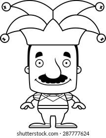 A cartoon jester man smiling.