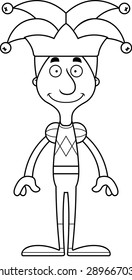 A cartoon jester man smiling.