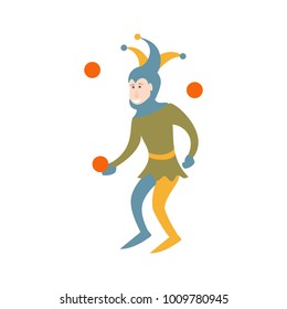 Cartoon jester on white background. Vector illustration.