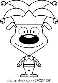 A cartoon jester puppy smiling.