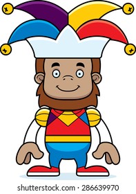A cartoon jester sasquatch smiling.