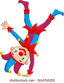 Cartoon jester standing upside down