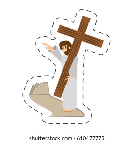 cartoon jesus christ comfort girls - via crucis station vector illustration eps 10