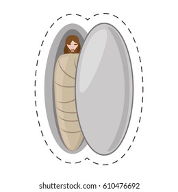 cartoon jesus christ in the grave - via crucis vector illustration eps 10