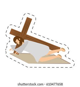 cartoon jesus christ second fall via crucis station vector illustration eps 10