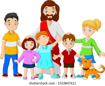 
Cartoon Jesus Christus with children