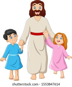 Cartoon Jesus Christus with children