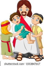 Cartoon Jesus Christus with children