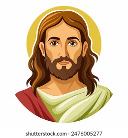 Cartoon Jesus with detailed facial features hair, beard, nose, eye, and jaw