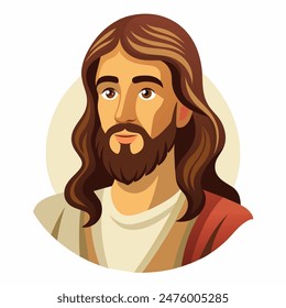 Cartoon Jesus with detailed facial features hair, beard, nose, eye, and jaw