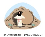 Cartoon Jesus in front of the tunnel as a vector can be used for design and media work.