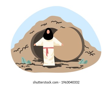 Cartoon Jesus in front of the tunnel as a vector can be used for design and media work.