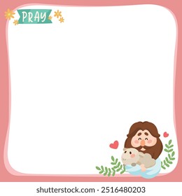 Cartoon Jesus Illustration Jesus Christ holding a Lamb Clip Art background frame