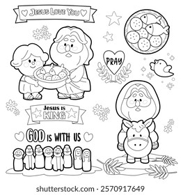 Cartoon Jesus Illustration Jesus Christ story for kids Clip Art black and white coloring book