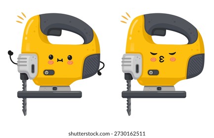 O personagem do quebra-cabeça dos desenhos animados expressa emoções diferentes, com um acenando com um olá e o outro dando um beijo, representando a ajuda e o afeto por projetos e construções do tipo faça você mesmo