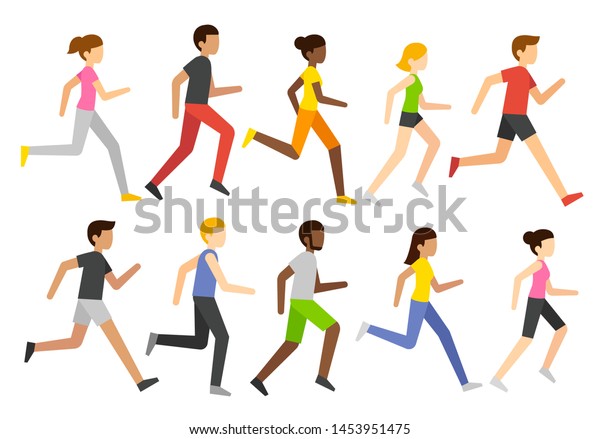 Cartoon Jogging People Set Marathon Runners Stock Vector (Royalty Free ...