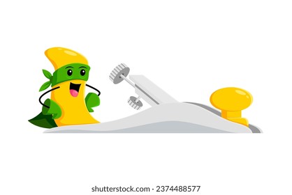 Cartoon jointer or plane tool superhero character. Isolated vector super hero carpentry instrument personage, mix of creativity, tech prowess, and caped charm, ready to save the day with precision