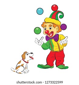 cartoon joker and dog isolated vector illustration