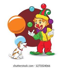 cartoon joker and dog isolated vector illustration background