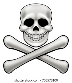 A cartoon Jolly Roger pirate skull and crossbones drawing