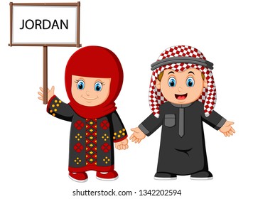 Cartoon Jordan couple wearing traditional costumes