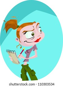 A cartoon journalist getting the scoop. Illustrator .eps v10 Contains some transparency effects on highlights.