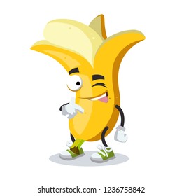 cartoon joyful banana winks on a white background
