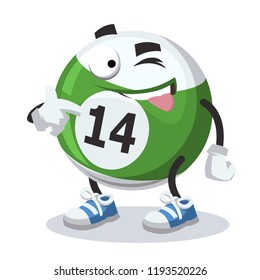 cartoon joyful billiard ball winks on a white background