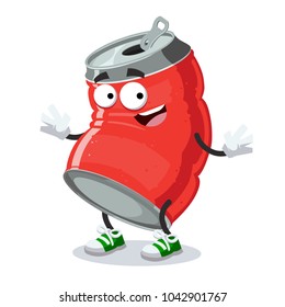 cartoon joyful can of cola mascot smiling on white background